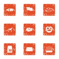 Sausage icons set, grunge style