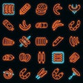 Sausage icons set vector neon