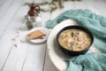 Sausage and kale zuppa toscana italian creamy soup Royalty Free Stock Photo