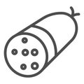 Sausage line icon. Salami sausage illustration isolated on white. Meat half sausage bacon outline style design, designed