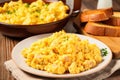 sausage links next to scrambled eggs and toast Royalty Free Stock Photo