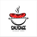 Sausage logo, illustration melted sausages isolated white background Royalty Free Stock Photo
