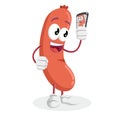 Sausage mascot and background with selfie pose