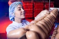 Sausage meat factory production worker