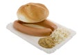 Sausage with mustard, horseradish and pastries Royalty Free Stock Photo