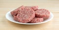 Sausage patties on a white plate atop a table Royalty Free Stock Photo