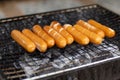 Sausage put on grill ,Fast food energy on morning. Image use for cook in the kitchen