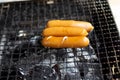 Sausage put on grill ,Fast food energy on morning. Image use for cook in the kitchen