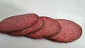 Sausage salami on a white background