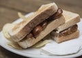 Sausage sandwich with toasted bread Royalty Free Stock Photo