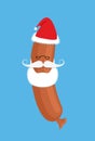 Sausage Santa Claus. Delicacy with beard and mustache.