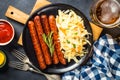 Sausage, sauerkraut, bretzels and beer.