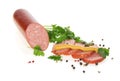 The sausage seasoned with mustard and spice Royalty Free Stock Photo