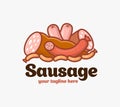 Sausage store, market, shop logo. Butcher icon. Barbecue party logotype. Design for print, emblem, t-shirt, party decoration,