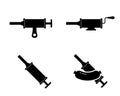 Sausage stuffer. Silhouette icons set. Black simple illustration of filling machine or manual syringe for cooking homemade meat