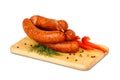 Sausage on wooden plate