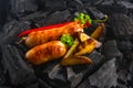 Sausages on coals Royalty Free Stock Photo