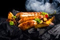 Sausages on coals Royalty Free Stock Photo