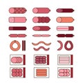 Sausages collection. Various sausages and meat products icon set