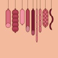 Sausages collection. Various sausages and meat products icon set