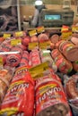 Sausages on display supermarket