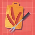 sausages fork cutting board preparation cooking flat design