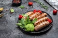 Sausages fried Healthy fats, clean eating for weight loss. banner, menu, recipe place for text, top view