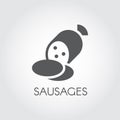 Sausages glyph icon. Salami for lunch and snacks. Contour food emblem. Vector in black flat style. Gastronomy theme