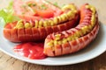 Sausages grilled on barbecue Royalty Free Stock Photo