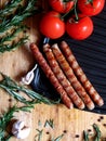 Sausages grilled on a board