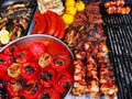 Sausages grilled pork with balls of polenta and bread Royalty Free Stock Photo