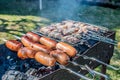 sausages barbecue picnic on the nature brazier Royalty Free Stock Photo
