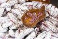 sausages, market in Nyons, Rhone-Alpes, France