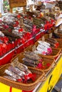 sausages, market in Nyons, Rhone-Alpes, France