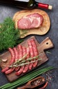 Sausages and meat cooking Royalty Free Stock Photo