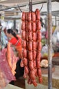 Sausages and Meat at Night Market in Cambodia colorfull asian food Royalty Free Stock Photo