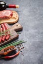 Sausages, meat, red wine Royalty Free Stock Photo