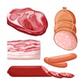 sausages meat set cartoon vector illustration
