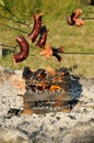 Sausages over fireplace