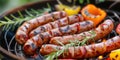 Sausages and Peppers Cooking on Grill