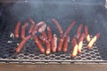 Sausages roasting on the grill. Royalty Free Stock Photo