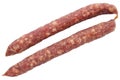 Sausages or salami. Pork or beef Kabanos sausage. Meat stick of Cabanos or Cabanossi Thin Dry Smoked Polish or Russian Sausage Royalty Free Stock Photo