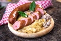 Sausages with sauerkraut and buckwheat mush