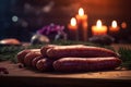 Sausages served for Christmas. Ai generative Royalty Free Stock Photo