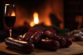 Sausages served for Christmas. Ai generative Royalty Free Stock Photo