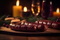 Sausages served for Christmas. Ai generative Royalty Free Stock Photo