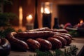 Sausages served for Christmas. Ai generative Royalty Free Stock Photo