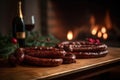 Sausages served for Christmas. Ai generative Royalty Free Stock Photo