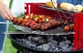 Sausages, shiskebabs and corns on the grill Royalty Free Stock Photo