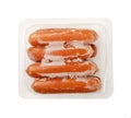 Sausages in vacuum packaging in ice isolated on a white background